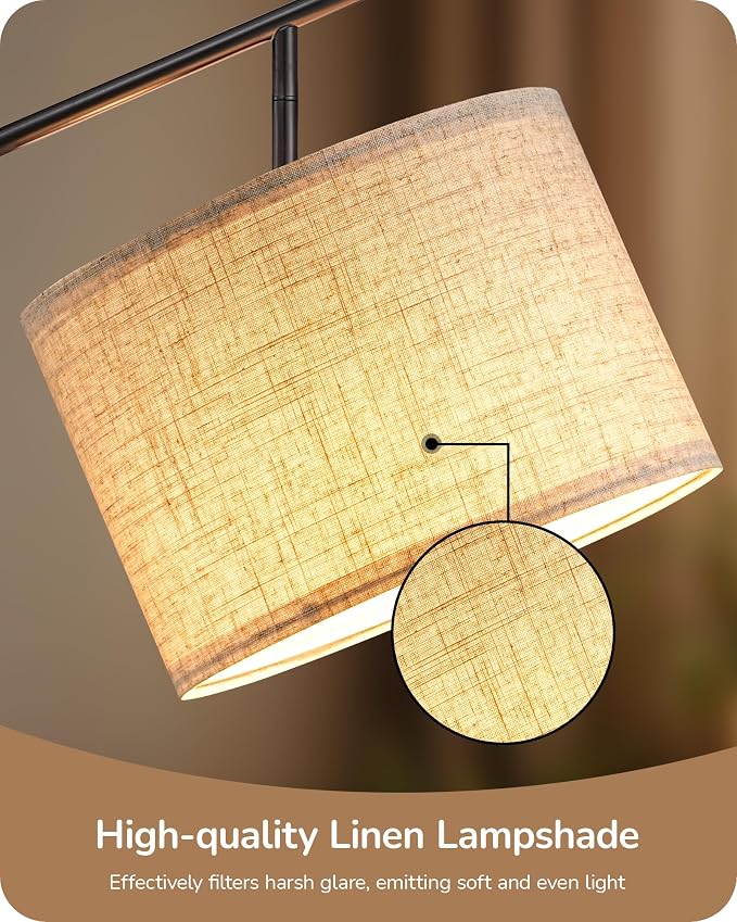 EDISHINE Modern Floor Lamps for Living Room, 64.7" Minimalist Standing Lamp with 3 Color Temperatures Bulb & Adjustable Linen Shade, Foot Pedal Switch, Arc Tall Lamp for Bedroom Office, Black Gold