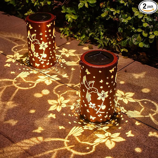 Mothers Day Gifts, 2 Pack Solar Lanterns Outdoor Waterproof Hummingbirds Birthday Gifts for Women Mom Grandma Garden Decor Hanging LED Decorative Light for Patio Yard Lawn Gardening Gifts