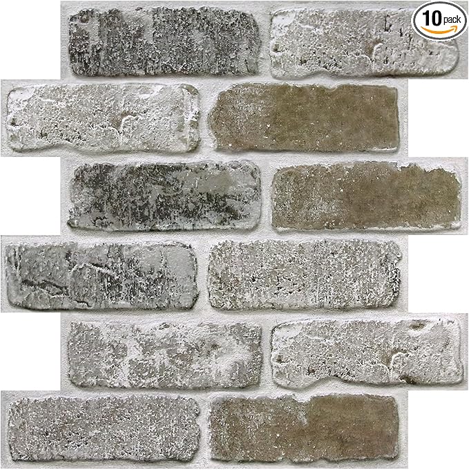 COMSTICKC 3D Faux Brick Wall Panel Peel and Stick, 10 Pcs of 12"X12", Small Size, Ultra-Light PVC Fake Brick Decorative Tiles Backsplash, Paintable, Not Real Brick (Vintage Brown Gray)