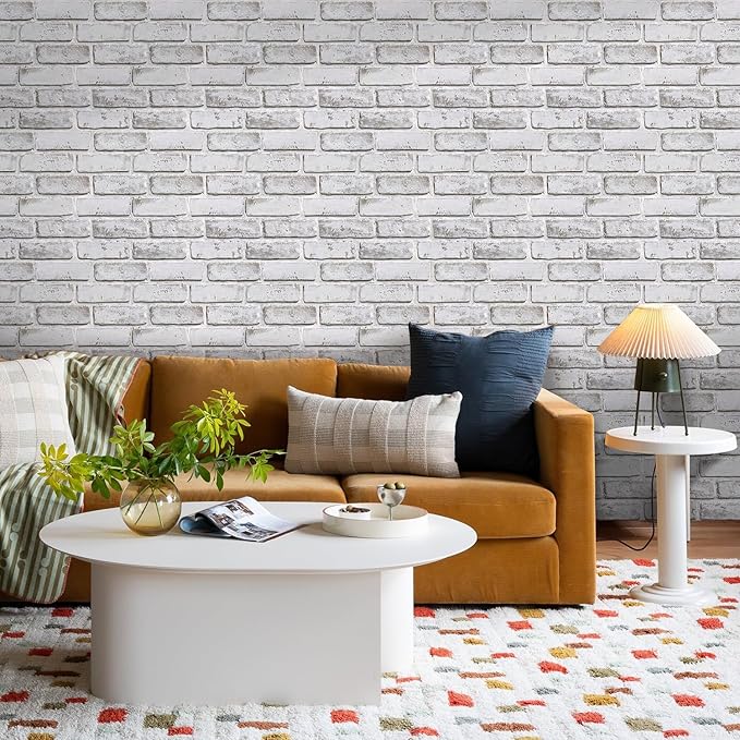 COMSTICKC 3D Faux Brick Wall Panel Peel and Stick, 10 Pcs of 12"X12", Small Size, Ultra-Light PVC Fake Brick Decorative Tiles Backsplash, Paintable, Not Real Brick (Whitewash -2)