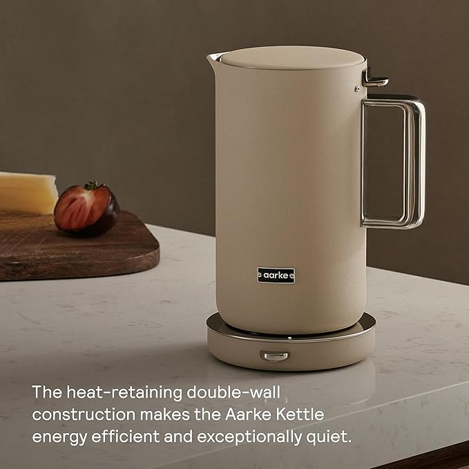 Aarke Stainless Steel Kettle - Perfect for Coffee and Tea Maker Enthusiasts, Non-Drip Spout, Double-Wall Construction, Dry Boil Protection, Heat-Safe Handle, LED Cool-Down Indicator, 1.2L (Sand)