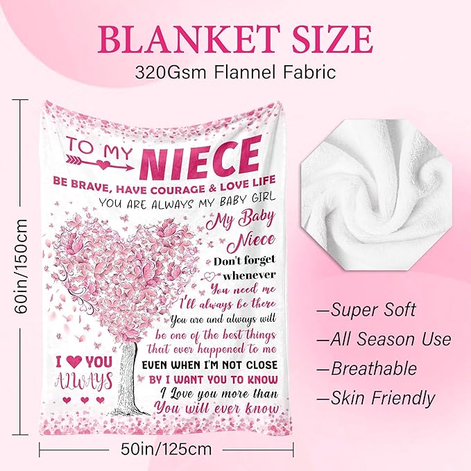 BAOERN Niece Gifts from Auntie - Mothers Day Blanket Gifts for Niece - to My Nieces Gift from Aunt Uncle - Nieces Birthday Present - Gift for Teen Girls & Kids - to My Niece‘s Blanket 50"x60"