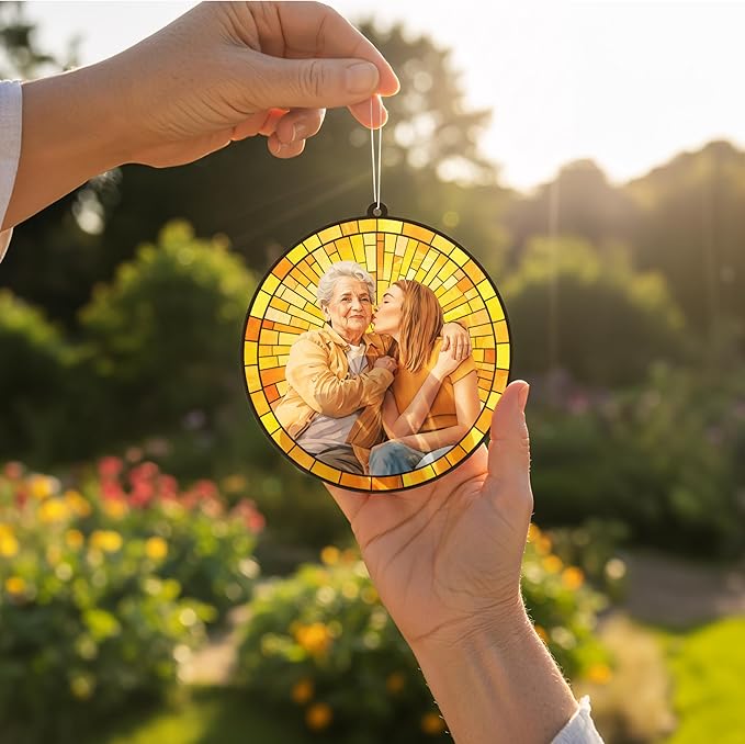 Personalized Photo Suncatcher, Unique for Mom, Grandma, Women, 20 Background Options, Thoughtful Keepsake Gift for Family