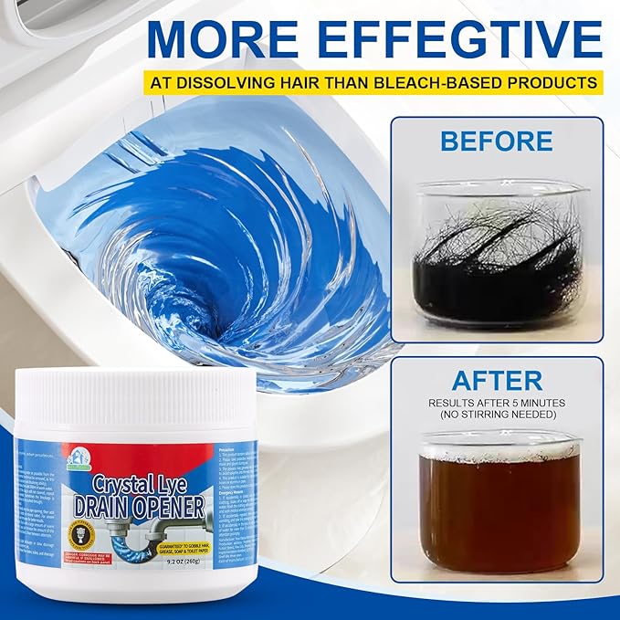 BELL BIRD Drain Opener, 9.2oz Crystal Lye Sodium Hydroxide, Clog Remover for Sinks, Drains, Showers & Bathtubs, Heavy Duty Pipe Cleaner (3PCS)