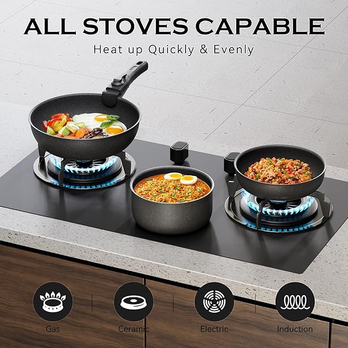 18 Piece Pots and Pans Set with Removable Handle, Nonstick Cookware Set Detachable Handles, Space Saving Stackable Kitchen Sets for RV, Camping & Apartment