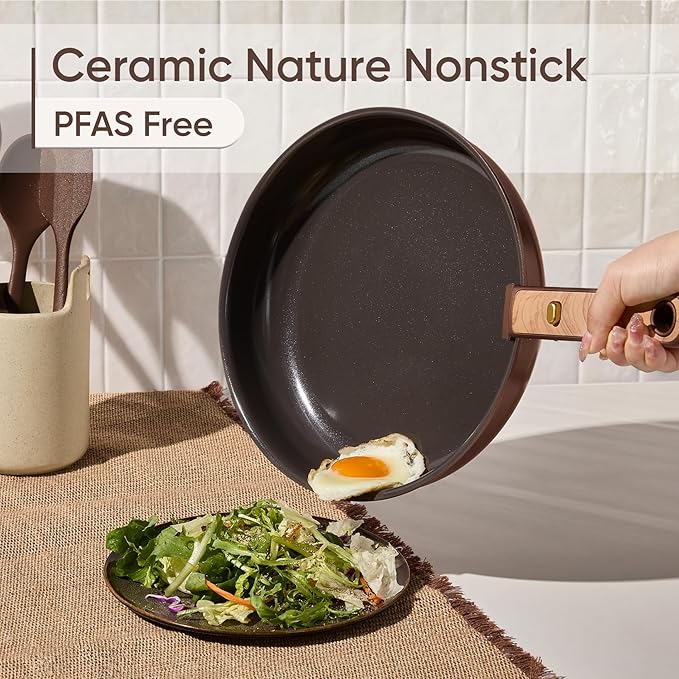 CAROTE Pots and Pans Set, Ceramic Cookware Set Non Stick with Detachable Handle, RV Kitchen Cooking Set, Induction & Oven Safe, Non-Toxic, PFAS and PFOA Free, Dark Choco, 19 Pcs