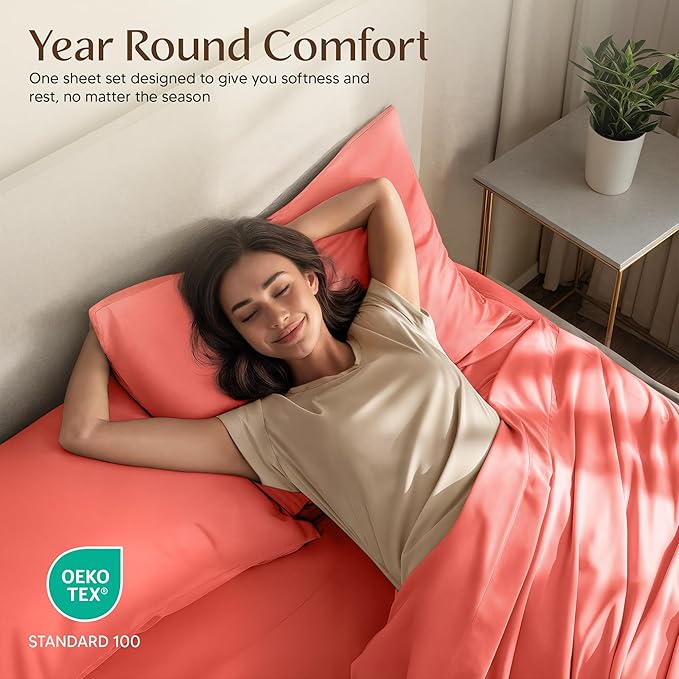 Utopia Bedding California King Size Sheet Set – 4 Piece Bed Sheets, Soft and Breathable Microfiber, Includes 1 Fitted Sheet, 1 Flat Sheet and 2 Pillowcases – Oeko Tex (Coral)