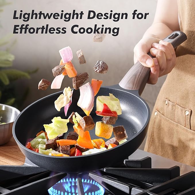 SENSARTE 11inch Nonstick Frying Pan Skillet with Lid, Black | Non Stick Pan Omelette Pans with Cover, Healthy Kitchen Cooking Chef's Pan with Cover, PFOA/PFOS Free, Induction Compatible