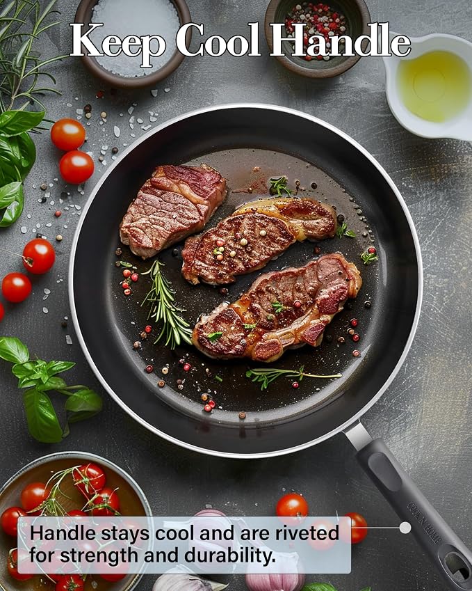 Cook N Home Professional 8/9.5/11 Inch Nonstick Frying Pan Set, Kitchen Cooking Skillets Saute Fry Pan, Induction Compatible, 3-Piece, Red