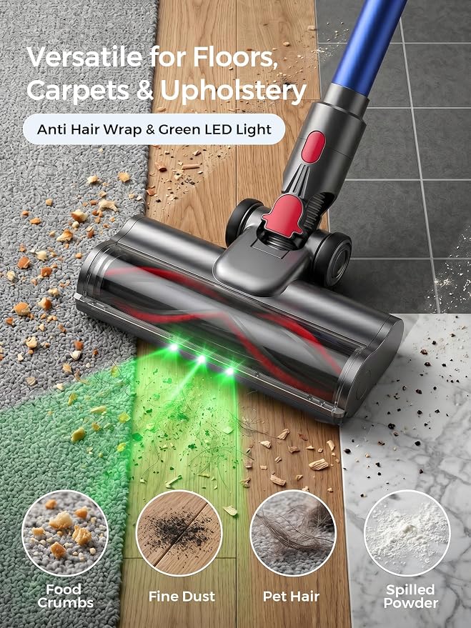 Smart Cordless Vacuum Cleaner, 650W 60KPa 75Min Vacuum Cleaner for Home | 8-in-1 Stick Handheld Vacuum for Pet Hair, Hard Floor, Carpet, Intelligent Auto Mode, Lightweight, Anti-Tangle, Self-Standing