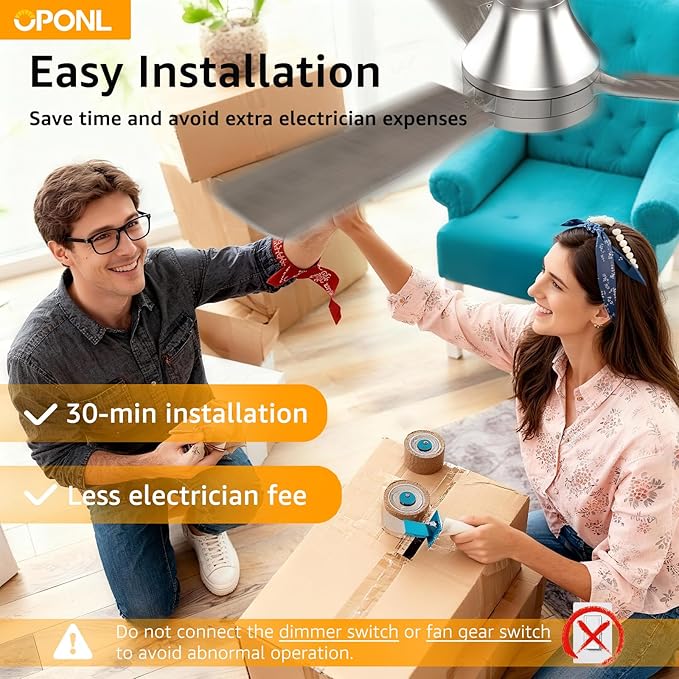 OPONL 42 Inch Nickel Ceiling Fan with Light, Remote Control, Noiseless, Reversible, 6CCT, Dimmable, Timeable, Metal Housing, Flush Mount Ceiling Fans with Lights for Bedroom, Indoor/Outdoor Use