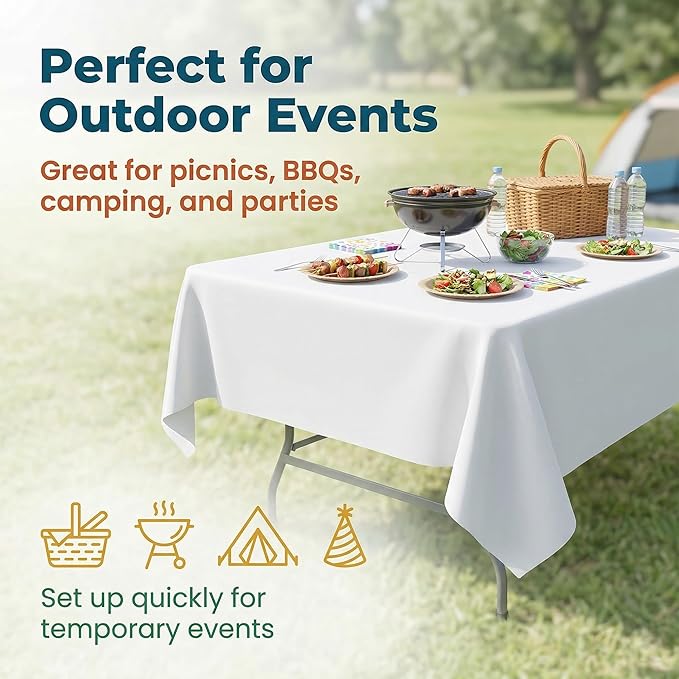 Plastic Table Cloth, 10 Packs Disposable Tablecloth 54 X 108 Inch White Plastic Tablecloth for Rectangle Tables Tougher PEVA Table Cover for Party Decorations Picnic Graduation Camping Birthday
