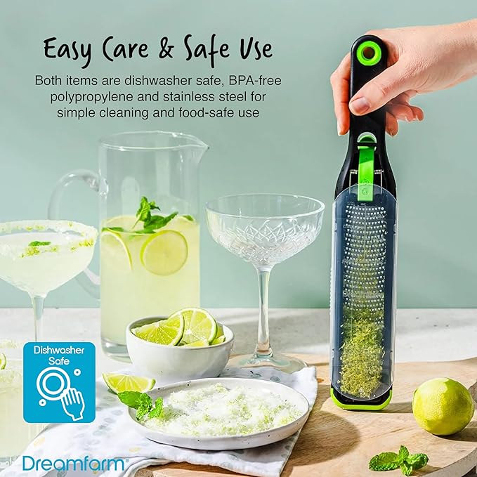 Dreamfarm Kitchen Tools Set - Ograte & Ozest - Dual-Sided Ultra-fine Grater & Self-Cleaning Zester with Snap-On Covers - Kitchen Essentials for Grating & Zesting - BPA-Free & Dishwasher Safe
