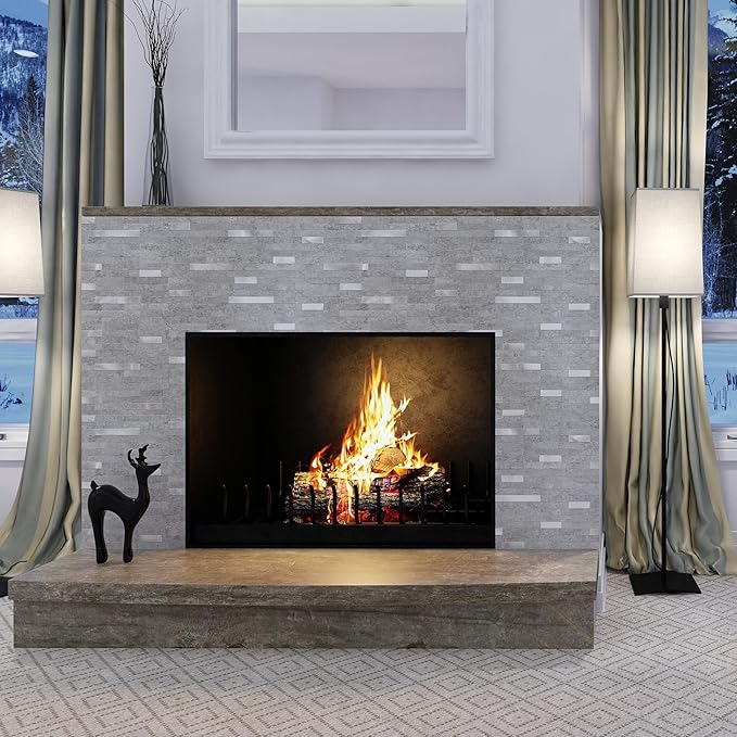 StyloVue 2 Sheets Peel and Stick Backsplash for Kitchen, Slate Gray with Metal Silver Look Stick on Tile Upgrade Your Kitchen Backsplash, RV, Fireplace