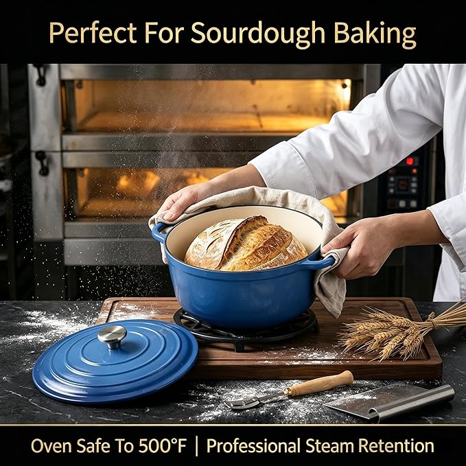 QuliMetal Enameled Cast Iron Cookware Set, 4-Piece Pots and Pans Set with Lids, 10.25" Skillet, 2QT Saucepan, 2.8QT & 4.8QT Dutch Ovens, Oven Safe to 500°F, All Stovetops Compatible - Cobalt Blue