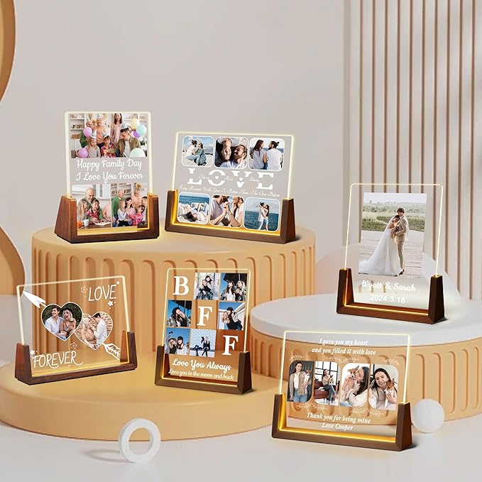 Custom Best Friend Christmas Birthday Gifts Picture Frame, Friendship Gifts For Women Friends Sister, Acrylic Plaque Photo Collage Frame With Night Light, Personalized BFF Besties Long Distance Gift