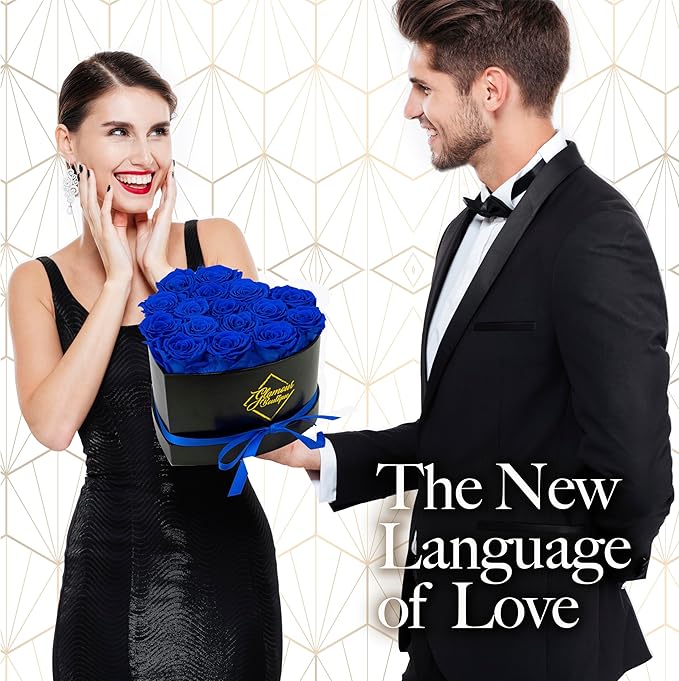 GLAMOUR BOUTIQUE 16 Flower Forever Heart Shape Box, for Mom, Eternal Preserved Roses Gift for Her, Him, Lasting Flowers Bouquet, for Birthday, Anniversary, Blue (Color-Treated)