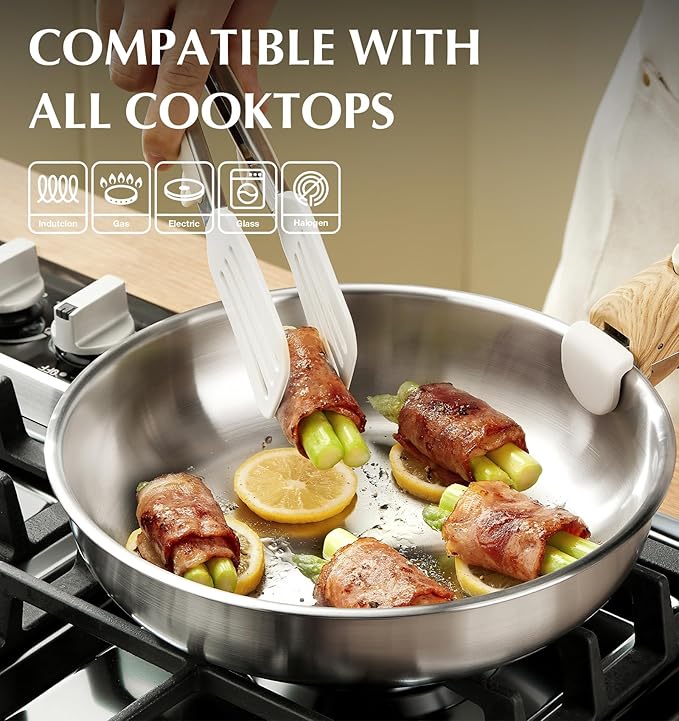 KOCH SYSTEME CS Stainless Steel Frying Pan Set, 8" & 9.5" & 11" 18/10 Stainless Steel Pan Set with Stylish Removable Handles, Tri-Ply Steel Base for Rapid Heating, Induction Compatible Camp Pan