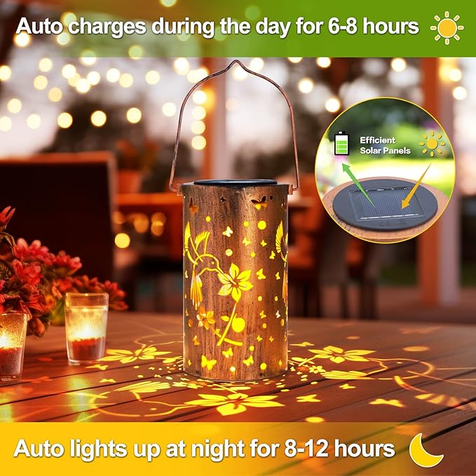 Mothers Day Gifts, 2 Pack Solar Lanterns Outdoor Waterproof Hummingbirds Birthday Gifts for Women Mom Grandma Garden Decor Hanging LED Decorative Light for Patio Yard Lawn Gardening Gifts
