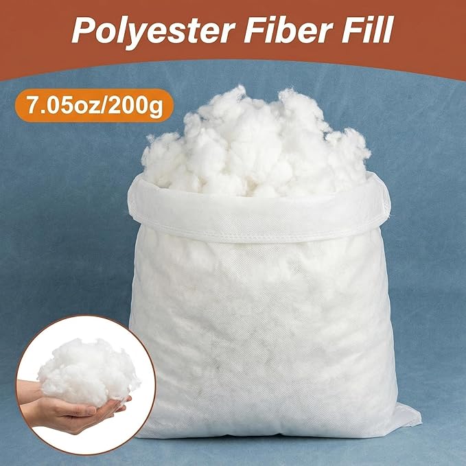 RAINFLOW 7.05oz Polyester Premium Fiber Fill - Polyester Fiber Fill,Stuffing for Pillow,Small Dolls,Cushion,Craft and Stuffed Animals,Polyfill Stuffing for DIY Craft,Recyclable