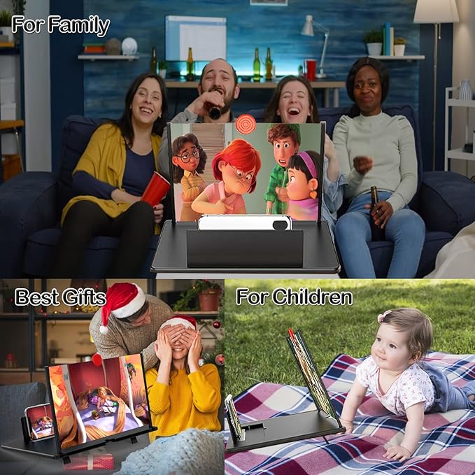 18" Screen Magnifier for Cell Phone,3D Magnifying Projector Screen Enlarger Expander for Movies, Videos, and Gaming, Foldable Phone Stand with Screen Amplifier, Gifts for Mom Dad
