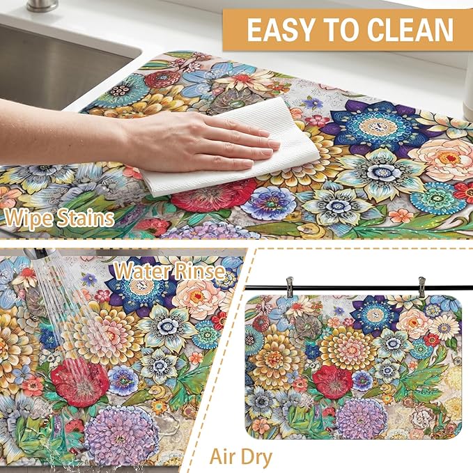 Kitchen Countertop Dish Drying Mat,Super Absorbent Coffee Bar Mat for Maker Espresso Machine, Anti-Slip Accessories for Kitchen Countertops 17x31 Inch