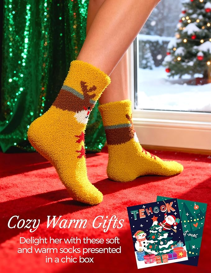 TEHOOK Warm & Cozy Gifts for Women, Fluffy Fuzzy Plush Sleeping Slipper Socks - Soft Warm Fabric