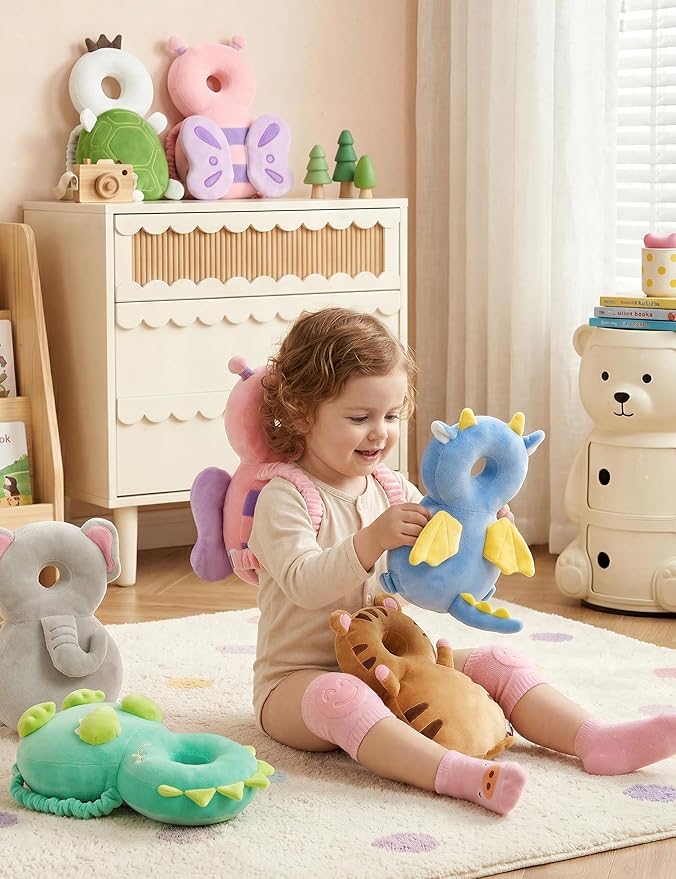 JunNeng Toddler Baby Head Protector Backpack for Toddler Walker with Knee Pads&Anti-Slip Socks, Elephant