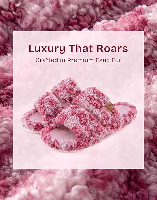 EverFoams Womens Fuzzy Open-toe Slippers Soft Comfy Memory Foam Indoor House Shoes