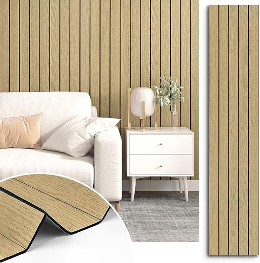 Brown 3D Wood Wall Panels Peel and Stick Fluted Wall Slat Panels 23.6"x197" Self Adhesive Acoustic Wood Walls Panels Textured Slat Wooden Panel Wallpaper for Bedroom Living Room Studio