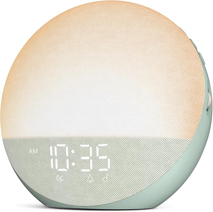 Odokee Sunrise Alarm Clock White Noise Machine: Natural Wake Up Light | Dimmable Clock with Bluetooth Speaker for Bedroom - 25 Sleep Sounds for Baby Adults Kids Sage Green