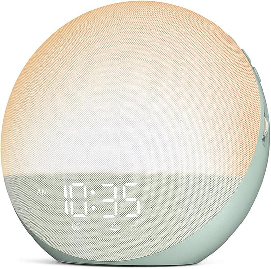 Odokee Sunrise Alarm Clock White Noise Machine: Natural Wake Up Light | Dimmable Clock with Bluetooth Speaker for Bedroom - 25 Sleep Sounds for Baby Adults Kids Sage Green