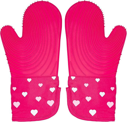 Paris Hilton Oven Mitt Set with Heart Design, Heat Resistant Pot Holders Featuring Non-Slip Textured Silicone Grips, 2-Piece Set, Pink