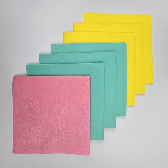 Nonwoven Dishcloth 7-Pack, Viscose Rayon Cleaning Cloths 15 x 15 Inches, Reusable Kitchen Wipes for Dishes, Counters & Home Cleaning, Made in Korea