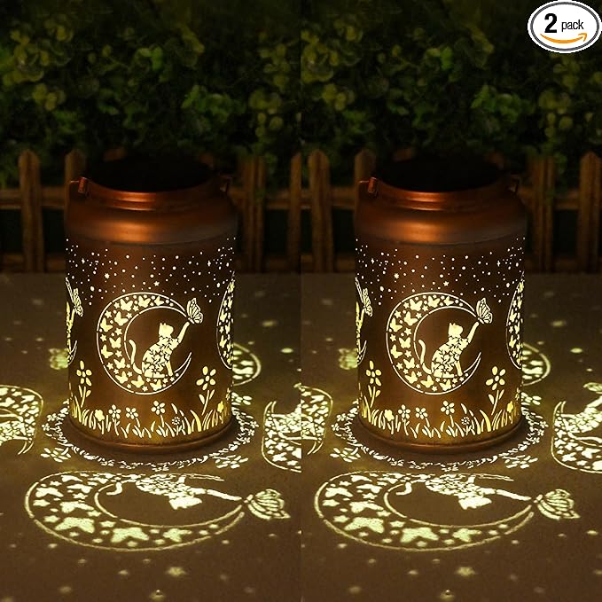 Mothers Day Gifts for Mom Grandma - Birthday Gifts for Women, 2 Pack Cat Solar Lights Outdoor Waterproof, Decoration Outside for Outdoor, Yard, Garden Decor Solar Lantern
