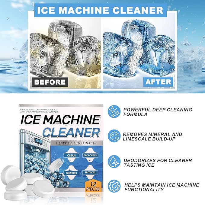 Ice Machine Cleaner and Descaler Tablets, 24/36 Clean Tablets Compatible with Frigidaire, Opal, GE Profile, Kitchenaid, Nickel Safe Scale Remover for Countertop/Ice Makers, Descaler & Odor Eliminator