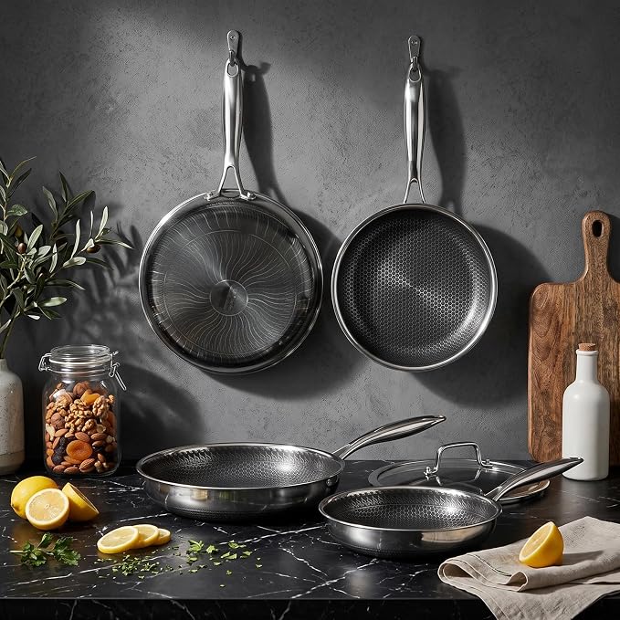 8 Inch Honeycomb Stainless Steel Nonstick Frying Pan Skillet | PFAS PFOA PTFE Free, Metal Utensil Safe, Scratch-Proof, All Cooktops Compatible, Dishwasher & Oven Safe Fajita Cooking Pan