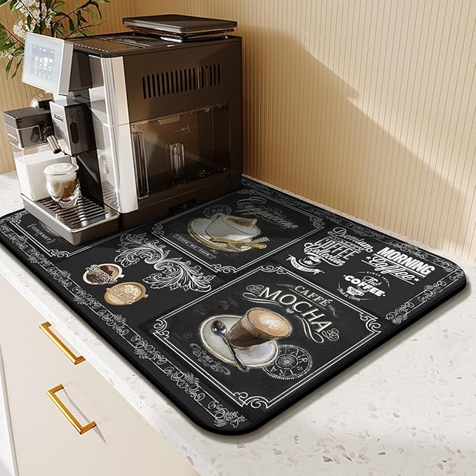 Absorbent Coffee Bar Mat - 23inx15in, Anti-Slip, Fits Under Coffee Machine, Dish Drying Mat for Countertops