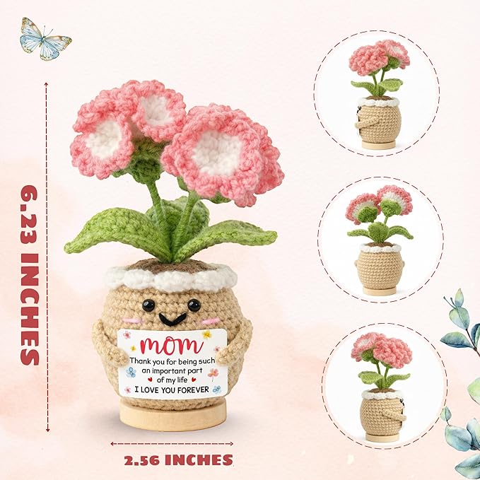 Gifts for Mom from Daughter Son - Cute Mothers Day Birthday Gifts for Moms - 6.23'' x 2.56'' Knitted Positive Inspirational Carnation Flowers Mother's Day Mom Crochet Doll
