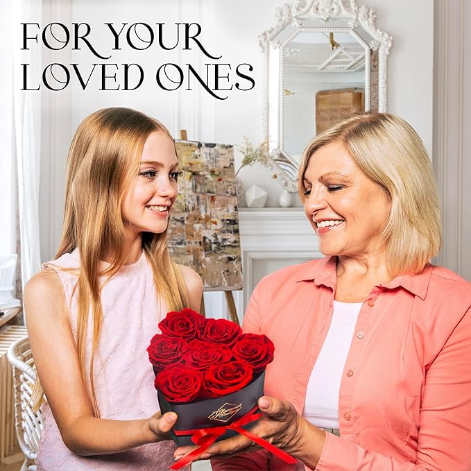 GLAMOUR BOUTIQUE 7 Flower Forever Heart Shape Box, for Mom, Eternal Preserved Roses Gift for Her, Long Lasting Flowers Bouquet, for Birthday, Anniversary and Girlfriend - Red