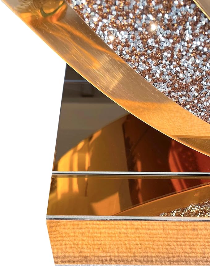SSLine Mirror Console Table for Living Room 43" Modern Mirrored Entryway Table with Crystal O-Shape Base Luxury Brown Glass Foyer Tables for Entryway Hallway