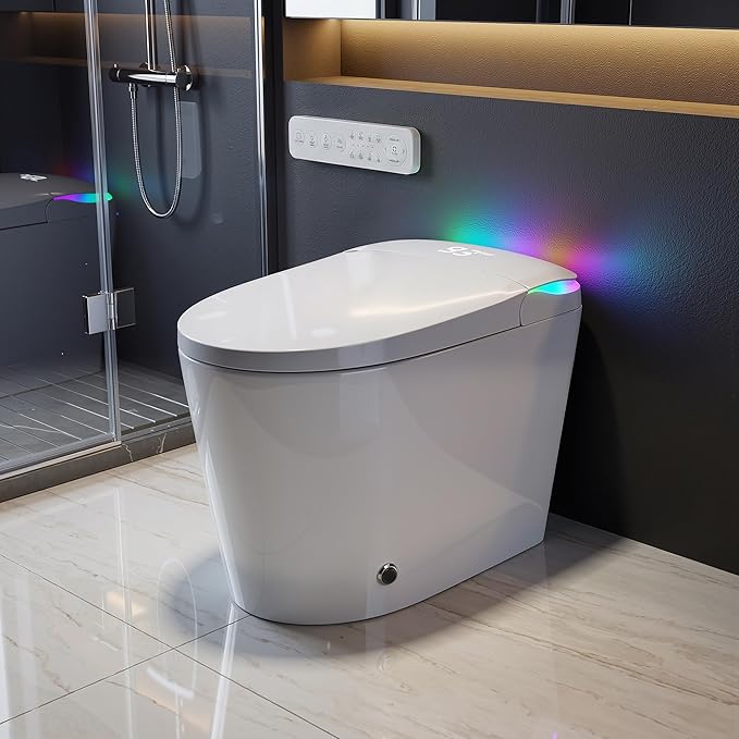 TOTTE Smart Toilet with Bidet Built-in, Built-In Water Tank & Pressure Pump, 1000g MaP Flush Score, Foam Shield, ADA Comfort Height Heated Seat, Automatic Lid, Warm Air Dryer & Instant Warm Water