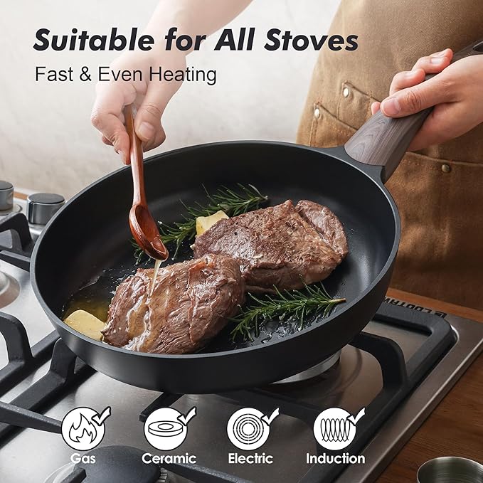 SENSARTE 8Inch Nonstick Frying Pan Skillet, PFOA/PFOS Free, Black | Non Stick Egg Pan Omelette Pans, Healthy Kitchen Cooking Chef's Pan, Induction Compatible, Stay-cool Handle