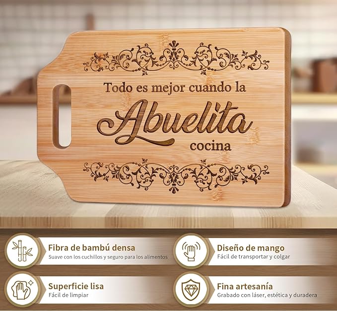 AceThrills Abuelita Gifts for Abuelita Mothers Day Gifts in Spanish for Birthday, Christmas - Engraved Bamboo Cutting Board 12.3"L x 8.7"W x 0.4"Th, Regalo Para Abuelitas