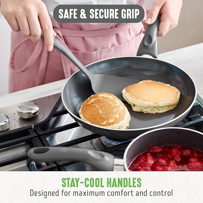 GreenLife Essentials 12 Piece Cookware Set, PFAS-Free Ceramic Nonstick Pots & Pans, Induction Ready for All Cooktops, Kitchen Cooking & Serving Utensils, Dishwasher Safe, Charcoal Gray