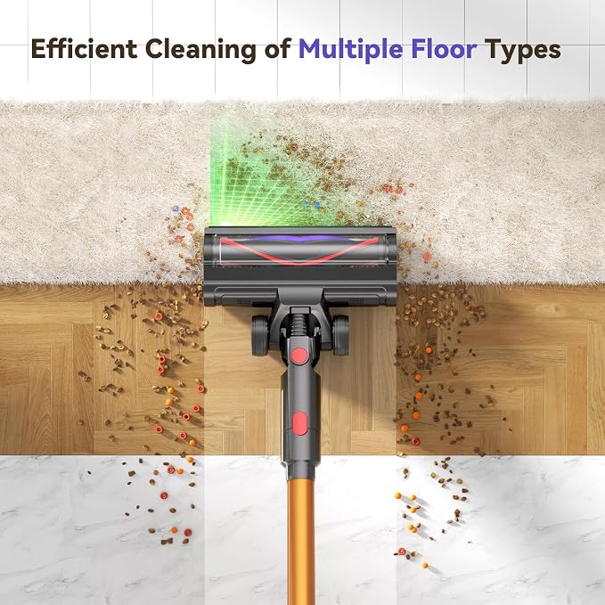 TechRise Cordless Vacuum Cleaner for Home, 550W 45KPa for Pet Hair & Floors | 60 Min Runtime, HEPA Filter, Self-Standing Design, Anti-Tangle Brush & LED Light for Carpets and Hard Floor Cleaning