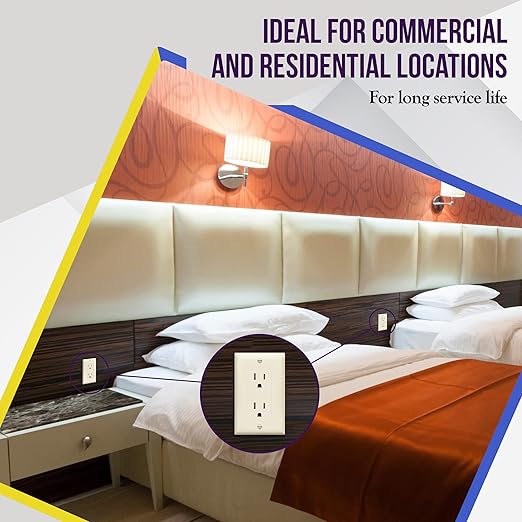 ENERLITES 10 Pack Light Almond Decorator Receptacle with Wall Plate, Standard Electrical Wall Outlet, 15A 125V, Self-Grounding, 2-Pole, 3-Wire, 5-15R, UL Listed, Tamper Resistant