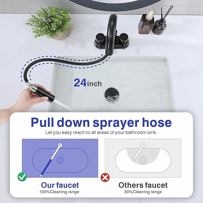 Kablle Bathroom Sink Faucet with Pull Down Sprayer 3 Holes, Oil Rubbed Bronze 4 inch 2 Handles Centerset Laundry Bar Basin Pull Out Faucet with Pop-Up Drain, KBL-MP-6002ORB-CL