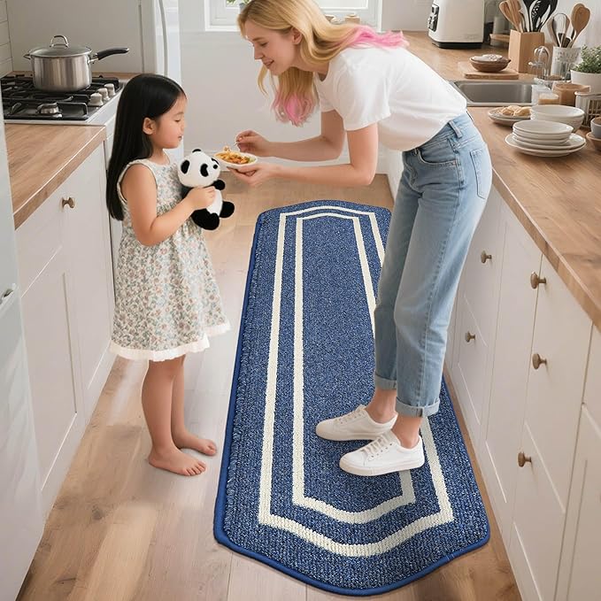 COSY HOMEER Long Kitchen Floor Mats for in Front of Sink Super Absorbent Kitchen Rugs and Mats 24"x79" Non-Skid Kitchen Mat Standing Mat Washable,Polypropylene,Blue,Frame