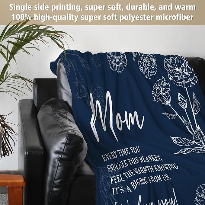 GiltGlimmer Gifts for Mom Mothers Day, Mom Birthday Gifts Blanket, Moms Gift for Women from Daughter Son, We Love You Present for Mother Mommy Christmas 60" x 50", Blue